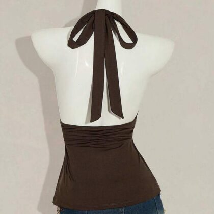 Boho Open Back Brown Cami – เสื้อสายเดี่ยวเปิดหลังสีน้ำตาลสไตล์โบโฮ