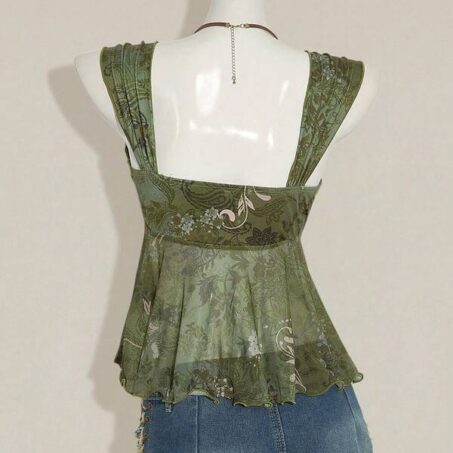 Vintage Mesh Asymmetric Print Tank – เสื้อกล้ามตาข่ายพิมพ์วินเทจชายไม่สมมาตร