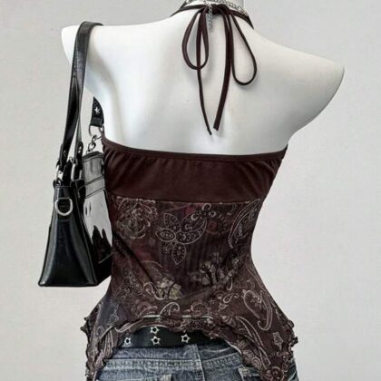 Western Knit Mesh Print Summer Cami – เสื้อสายเดี่ยวถักพิมพ์ตาข่ายสไตล์ตะวันตก