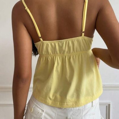 Yellow Lace Simple Women Cami – เสื้อกล้ามลูกไม้สีเหลืองเรียบง่าย