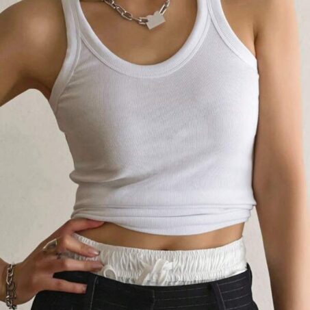 DAZY Y2K Solid Rib Stripe Knit Tank – เสื้อกล้ามถักลายริ้วสไตล์ Y2K DAZY