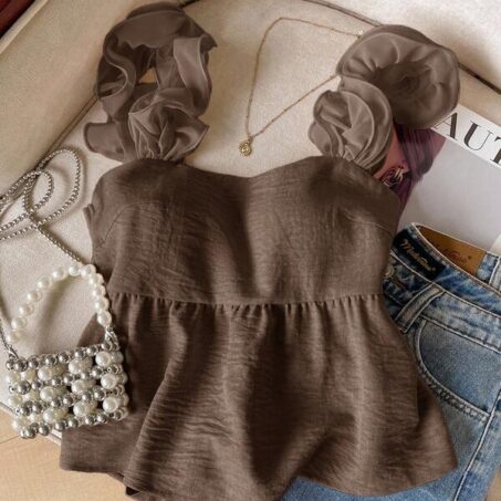 Frenchy Bow Front Ruffle Solid Cami – เสื้อสายเดี่ยวสีพื้นระบายโบว์หน้า Frenchy