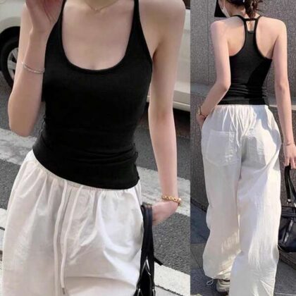 Korean Open Back Foam Pad Fitted Tank – เสื้อกล้ามสไตล์เกาหลีเสริมฟองน้ำเปิดหลัง