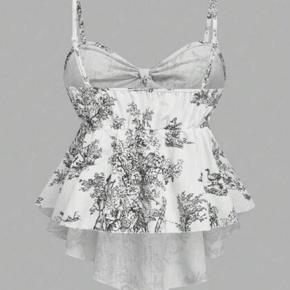 GlowEve Texture Print Tie Waist Travel Cami – เสื้อสายเดี่ยวพิมพ์เท็กซ์เจอร์เอวรูดสำหรับเดินทาง GlowEve