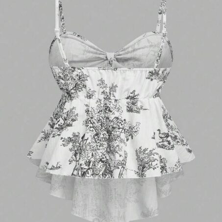 GlowEve Texture Print Tie Waist Travel Cami – เสื้อสายเดี่ยวพิมพ์เท็กซ์เจอร์เอวรูดสำหรับเดินทาง GlowEve