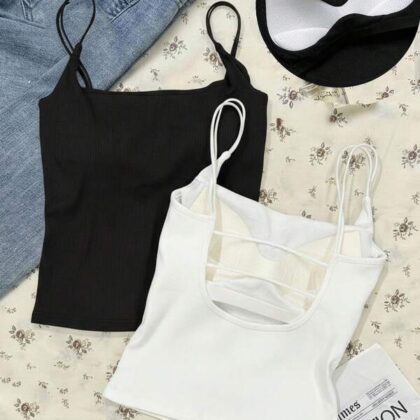 Tseoso 2-Pc Foam Pad Versatile White Black Cami Set – เสื้อกล้ามบราในตัวขาว-ดำอเนกประสงค์ แพ็ค 2 Tseoso