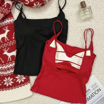 Tseoso Black Red Foam Bra Sport Year-Round Cami – เสื้อกล้ามบราในตัวสีดำ-แดงใส่ได้ตลอดปี Tseoso