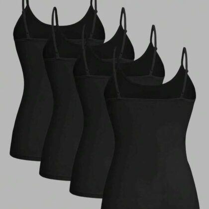 EZwear 4-Pc Black Minimal Spaghetti Cami Set – เสื้อกล้ามมินิมอลสีดำแพ็ค 4 EZwear