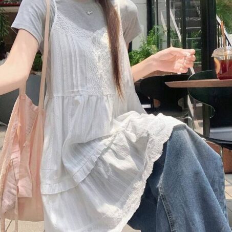 DAZY Contrast Ruffle Lace Summer Fashion Tank – เสื้อกล้ามลูกไม้ระบายสีคอนทราสต์ฤดูร้อน DAZY