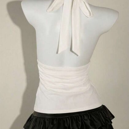 Cotton V-Neck A-Line Y2K Vacation Beach Halter Cami – เสื้อสายเดี่ยวผ้าฝ้ายคอวีทรงเอ Y2K