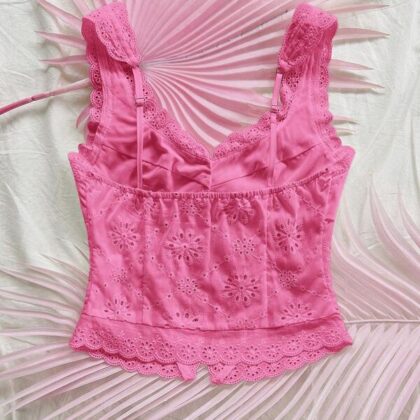 Soleia Front Open Embroidered Lace Patchwork Beach Cami – เสื้อกล้ามเปิดหน้าปักลูกไม้แพทช์เวิร์กชายหาด Soleia