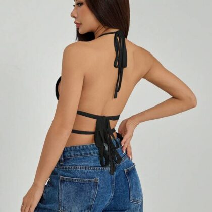 Petite Open Back Pleated Ruched Tie Waist Cami – เสื้อกล้ามหลังเปิดพลีทผูกเอวไซส์เล็ก