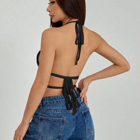 Petite Open Back Pleated Ruched Tie Waist Cami – เสื้อกล้ามหลังเปิดพลีทผูกเอวไซส์เล็ก